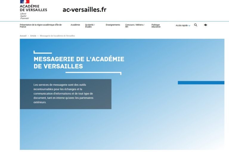 Page du site ac-versailles.fr consacrée à la messagerie de l'académie de Versailles
