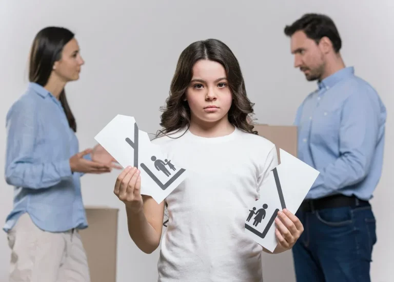Enfant entre ses deux parents après une séparation